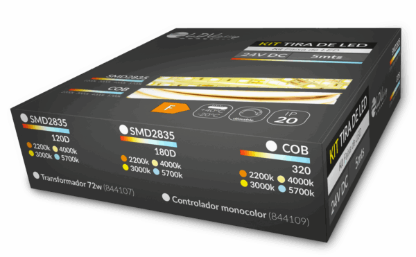 LDVlighting - KIT TIRA LED 24V 10W COB 4000K 5m+TRAFO. 72W C/ENCHUFE