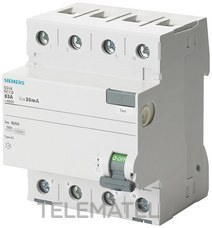 SIEMENS - INT.DIF.5SV CLASE-AC 4P 25A 300mA 70mm