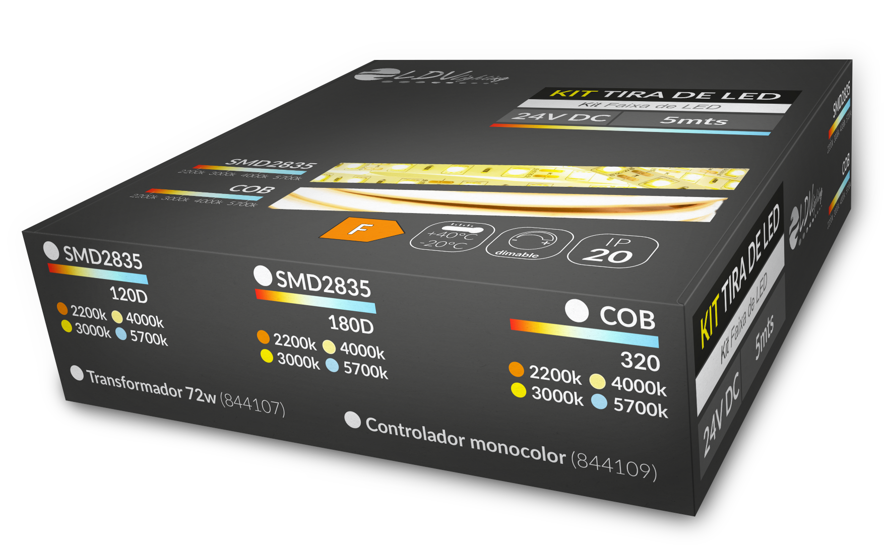 LDVlighting - KIT TIRA LED 24V 10W COB 3000K 5m+TRAFO. 72W C/ENCHUFE