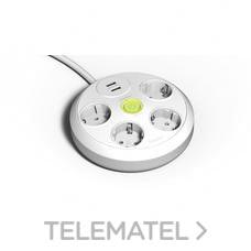 FAMATEL - BASE 4 SCHUKO REDONDA C/INT. 1,5m USB BL.