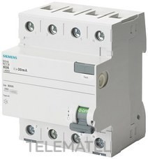SIEMENS - DIFERENCIAL CLASE AC 4P 80A 300mA